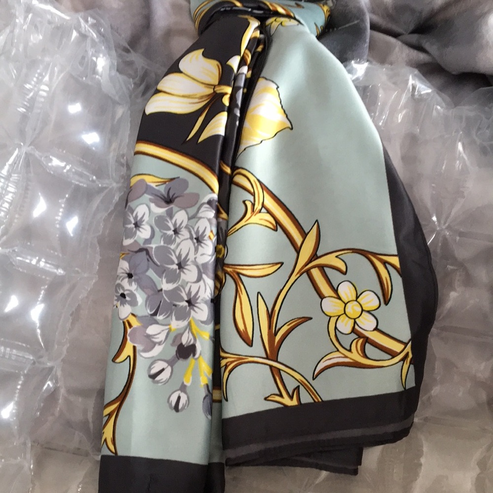 Moda Floral Scarf Black Mint Gold White